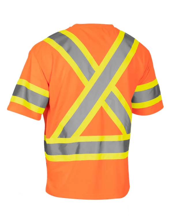 Hi-Vis Crew Neck Short Sleeve Safety Tee Shirt with Chest Pocket and Arm Bands - Image 4