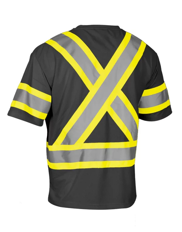 Hi-Vis Crew Neck Short Sleeve Safety Tee Shirt with Chest Pocket and Arm Bands - Image 3