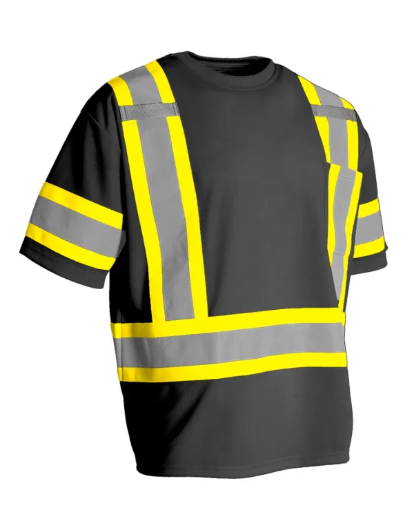 Hi-Vis Crew Neck Short Sleeve Safety Tee Shirt with Chest Pocket and Arm Bands - Image 2