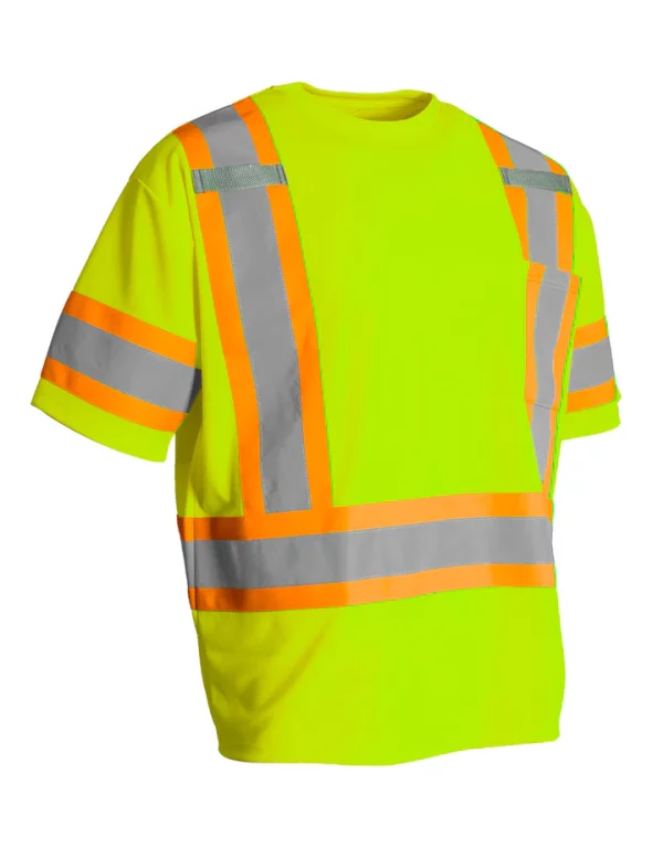 Hi-Vis Crew Neck Short Sleeve Safety Tee Shirt with Chest Pocket and Arm Bands - Image 7