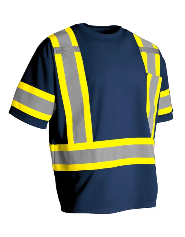 Hi-Vis Crew Neck Short Sleeve Safety Tee Shirt with Chest Pocket and Arm Bands - Image 5