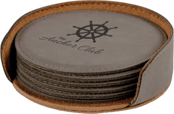 4"Round Laserable Leatherette 6-Coaster Set