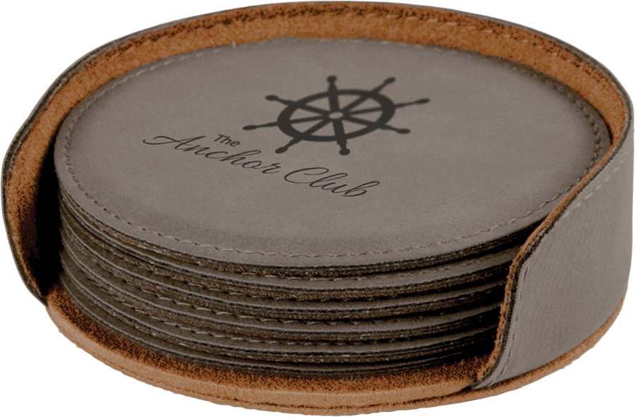 4″Round Laserable Leatherette 6-Coaster Set