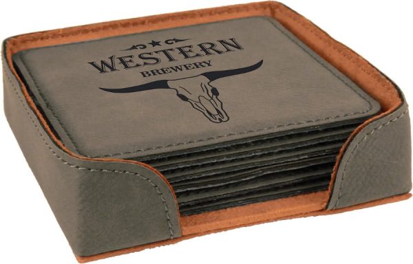 4" x 4" Square Laserable Leatherette 6-Coaster Set