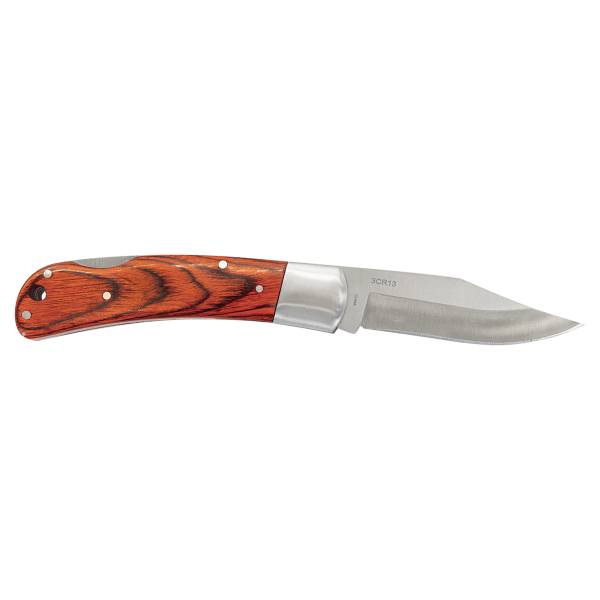 4" Wood Folding Knife with Leather Sheath - BR1253 - Image 2