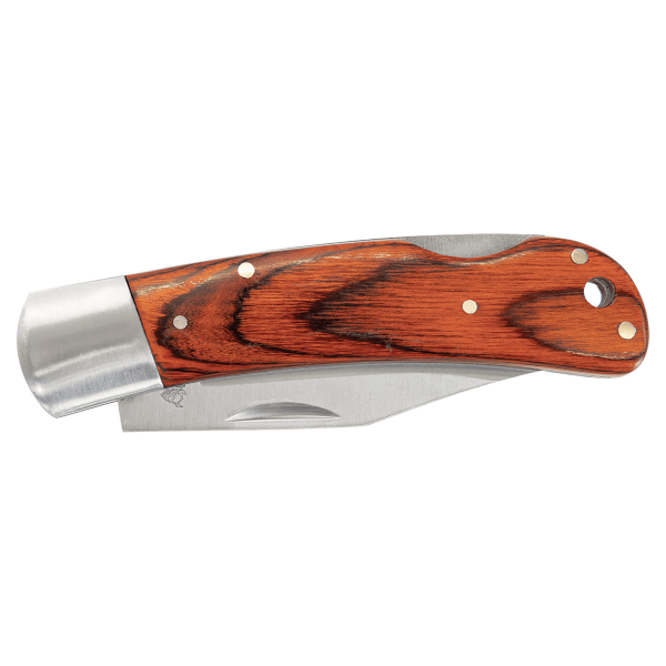 4" Wood Folding Knife with Leather Sheath - BR1253 - Image 4