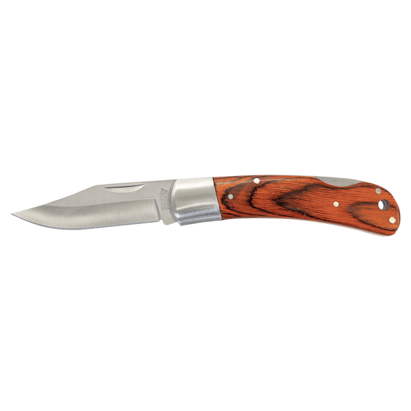 4" Wood Folding Knife with Leather Sheath - BR1253 - Image 3