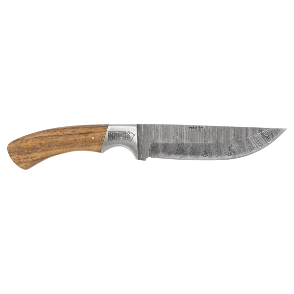 9 1/2" Fixed Blade Wood Knife with Damascus Steel Blade and Leather Sheath - BR1753 - Image 3