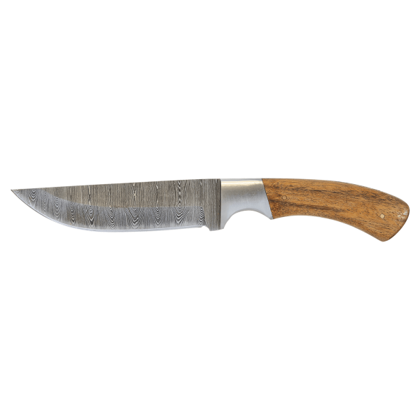 9 1/2" Fixed Blade Wood Knife with Damascus Steel Blade and Leather Sheath - BR1753 - Image 4