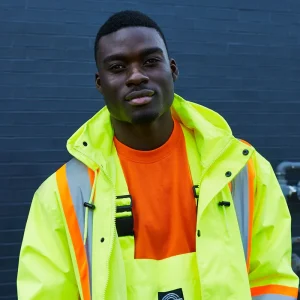 Hi Vis Safety Rain Jacket with Snap-Off Hood - 023-HVRJ