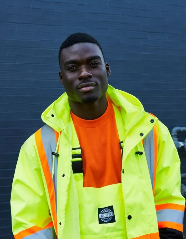 Hi Vis Safety Rain Jacket with Snap-Off Hood - 023-HVRJ