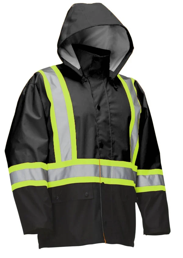 Hi Vis Safety Rain Jacket with Snap-Off Hood - 023-HVRJ - Image 7