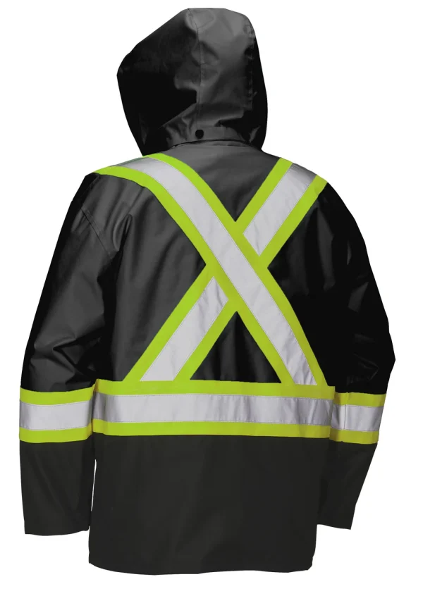 Hi Vis Safety Rain Jacket with Snap-Off Hood - 023-HVRJ - Image 4
