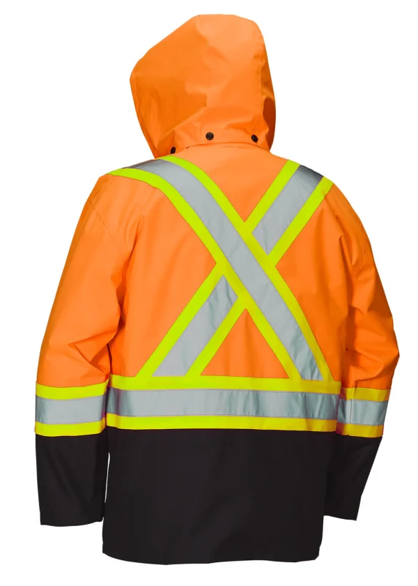 Hi Vis Safety Rain Jacket with Snap-Off Hood - 023-HVRJ - Image 5