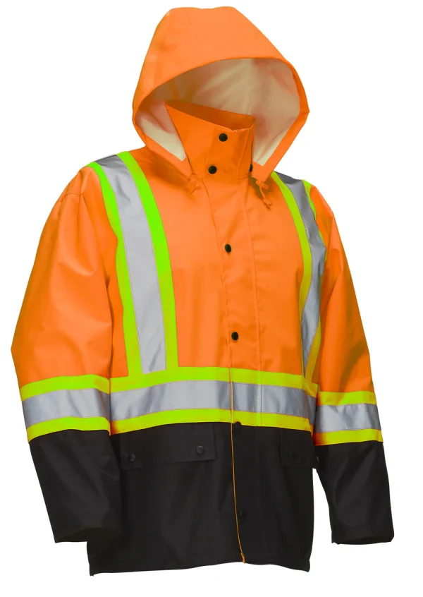 Hi Vis Safety Rain Jacket with Snap-Off Hood - 023-HVRJ - Image 6