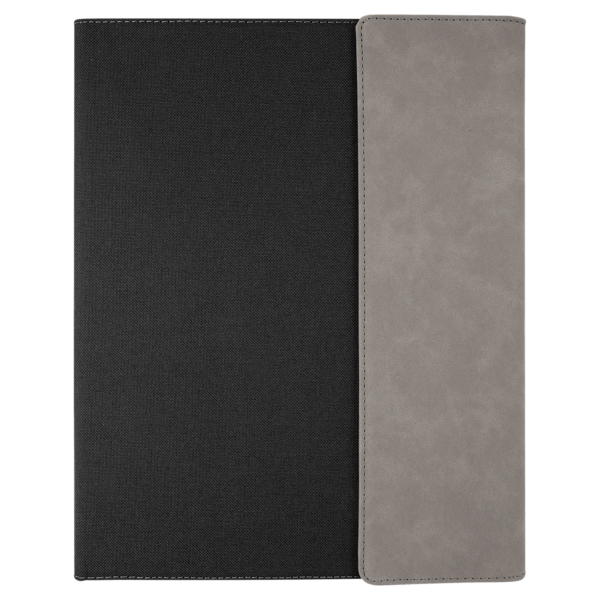 9 1/2" x 12" Gray Laserable Leatherette / Black Canvas Portfolio w / Notepad - GFT1215 - Image 2