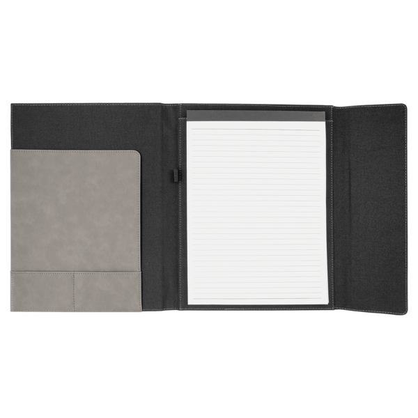 9 1/2" x 12" Gray Laserable Leatherette / Black Canvas Portfolio w / Notepad - GFT1215 - Image 5