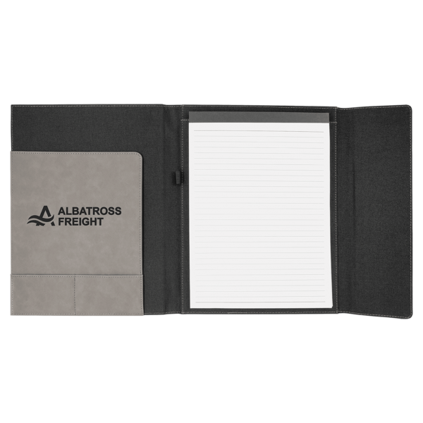 9 1/2" x 12" Gray Laserable Leatherette / Black Canvas Portfolio w / Notepad - GFT1215 - Image 3
