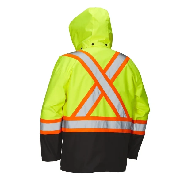 Hi Vis Safety Rain Jacket with Snap-Off Hood - 023-HVRJ - Image 3