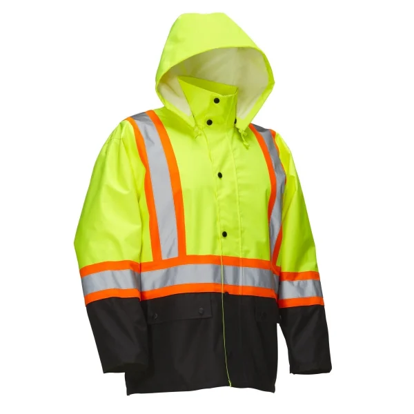 Hi Vis Safety Rain Jacket with Snap-Off Hood - 023-HVRJ - Image 2