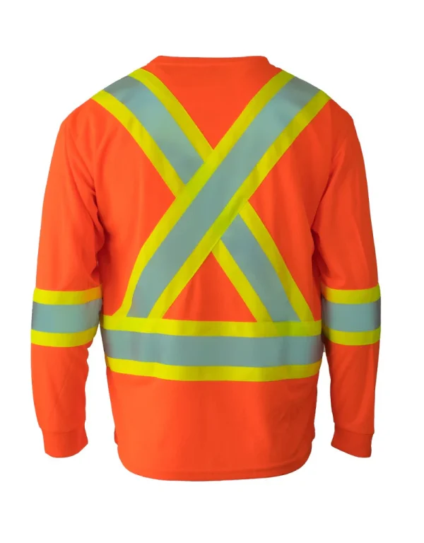 Hi Vis V-Neck Long Sleeve Safety Tee with Chest Pocket - 022-BEPCS - Image 4