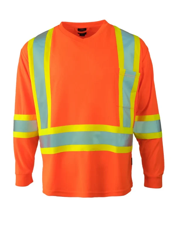 Hi Vis V-Neck Long Sleeve Safety Tee with Chest Pocket - 022-BEPCS - Image 3