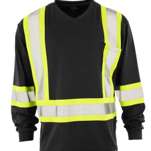 Hi Vis V-Neck Long Sleeve Safety Tee with Chest Pocket - 022-BEPCS