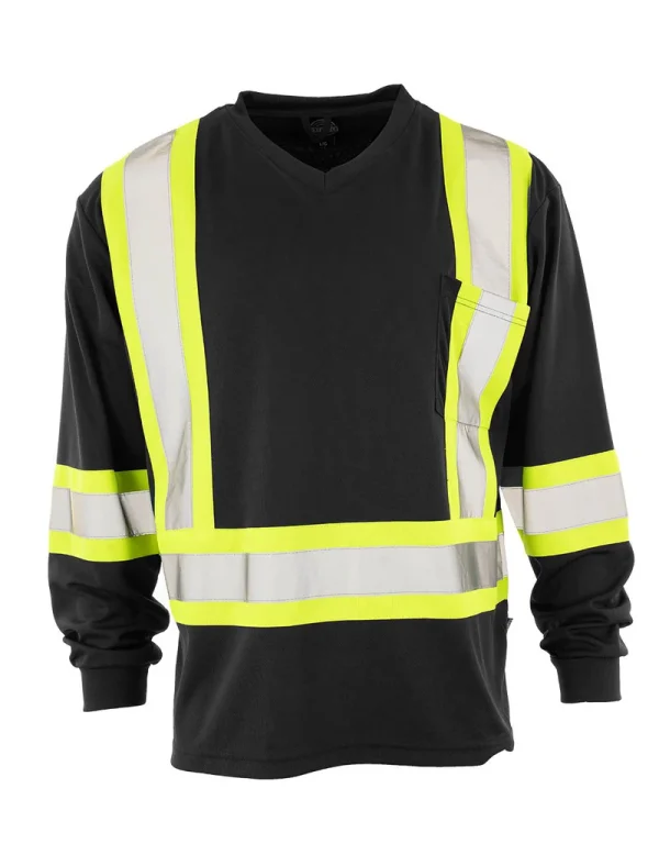 Hi Vis V-Neck Long Sleeve Safety Tee with Chest Pocket - 022-BEPCS