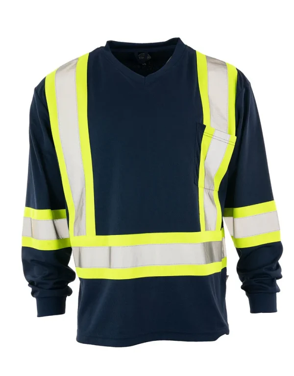Hi Vis V-Neck Long Sleeve Safety Tee with Chest Pocket - 022-BEPCS - Image 7