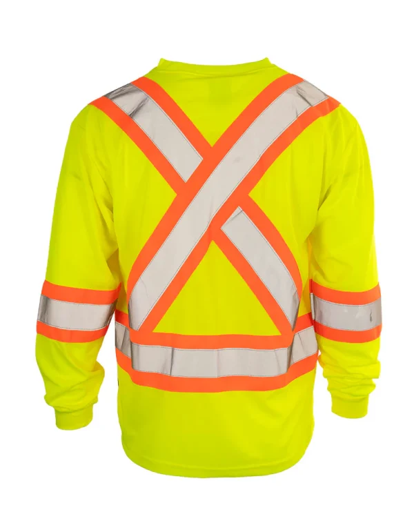Hi Vis V-Neck Long Sleeve Safety Tee with Chest Pocket - 022-BEPCS - Image 6