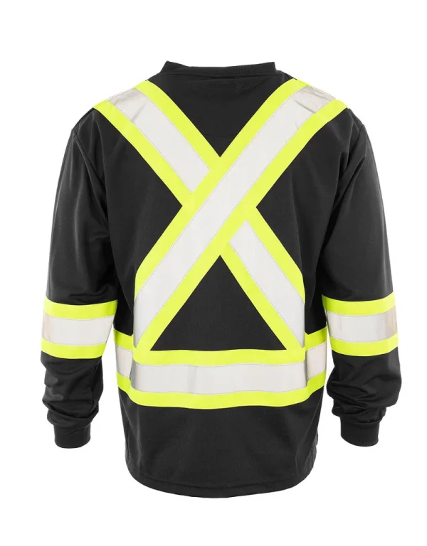 Hi Vis V-Neck Long Sleeve Safety Tee with Chest Pocket - 022-BEPCS - Image 2