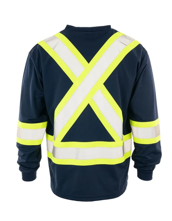 Hi Vis V-Neck Long Sleeve Safety Tee with Chest Pocket - 022-BEPCS - Image 8