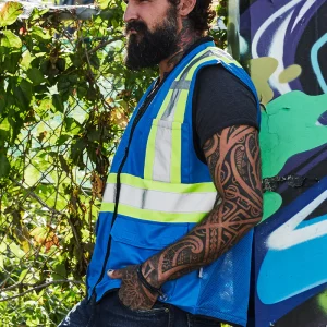 Hi Vis Traffic Safety Vest with Zipper Front, Tricot Polyester - 022-TV188