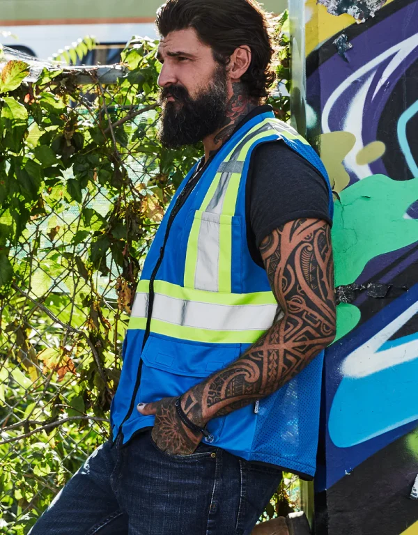 Hi Vis Traffic Safety Vest with Zipper Front, Tricot Polyester - 022-TV188