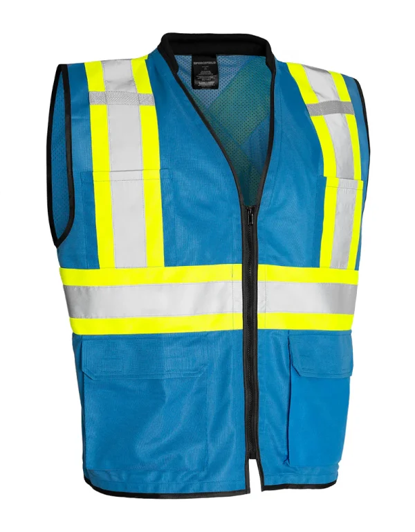 Hi Vis Traffic Safety Vest with Zipper Front, Tricot Polyester - 022-TV188 - Image 4