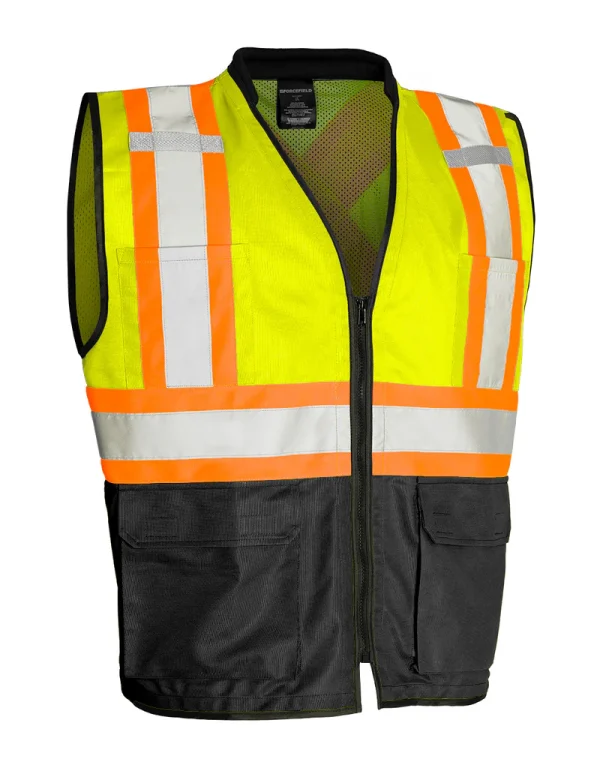 Hi Vis Traffic Safety Vest with Zipper Front, Tricot Polyester - 022-TV188 - Image 6