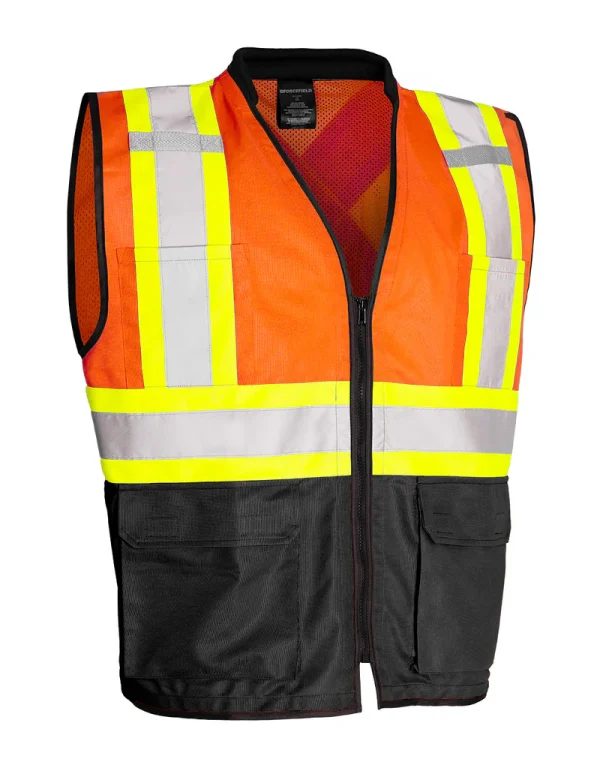 Hi Vis Traffic Safety Vest with Zipper Front, Tricot Polyester - 022-TV188 - Image 2