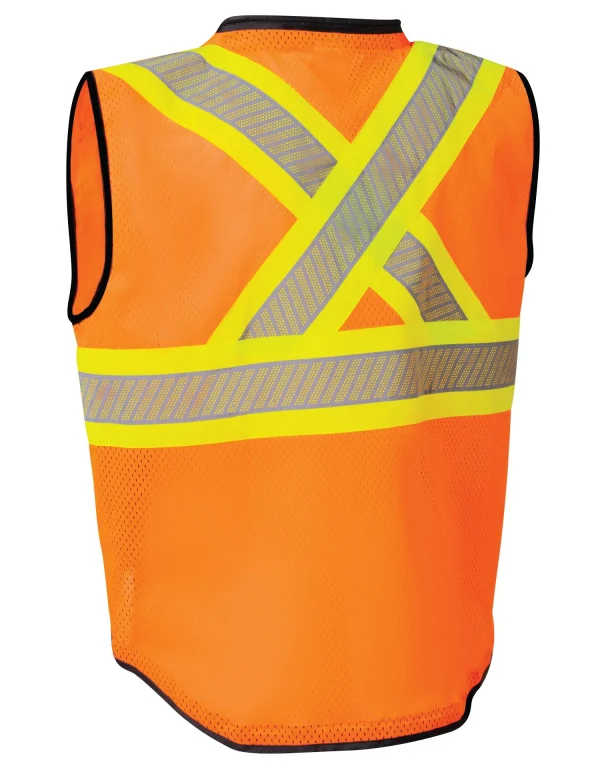 Hi-Vis Safety Vest with Zipper Front and Perforated Reflective Tape - 022-TV188OR-PT - Image 2
