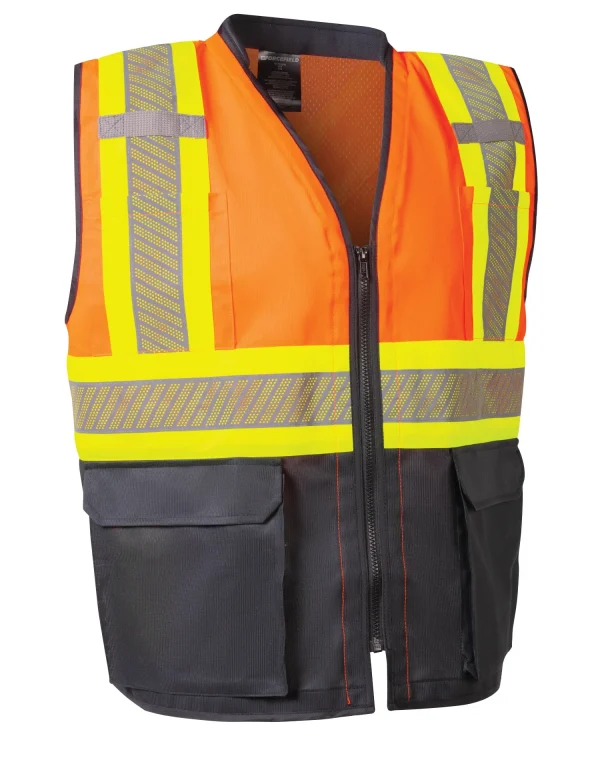 Hi-Vis Safety Vest with Zipper Front and Perforated Reflective Tape - 022-TV188OR-PT