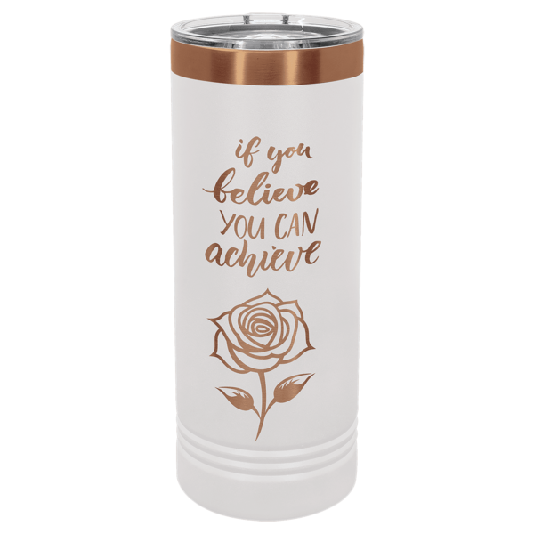Polar Camel 22 oz. White/Rose Gold ION-Plated Skinny Tumbler with Slider Lid - LTM7051