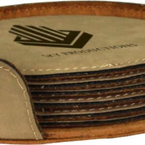 4" Light Brown Laserable Leatherette 6-Coaster Set - GFT237