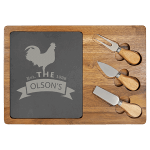 13 3/4" x 9 3/4" Acacia Wood/Slate Rectangle Cheese Set with Three Tools - SLT087