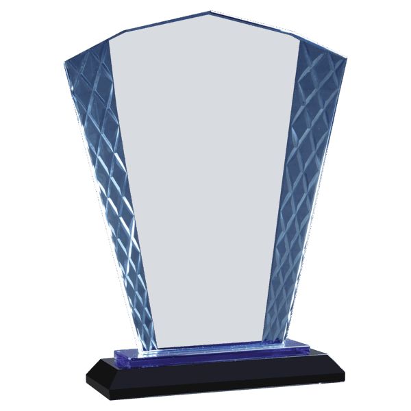 8" Clear Fan Accent Glass on Blue & Black Reflective Base - ACG21BU