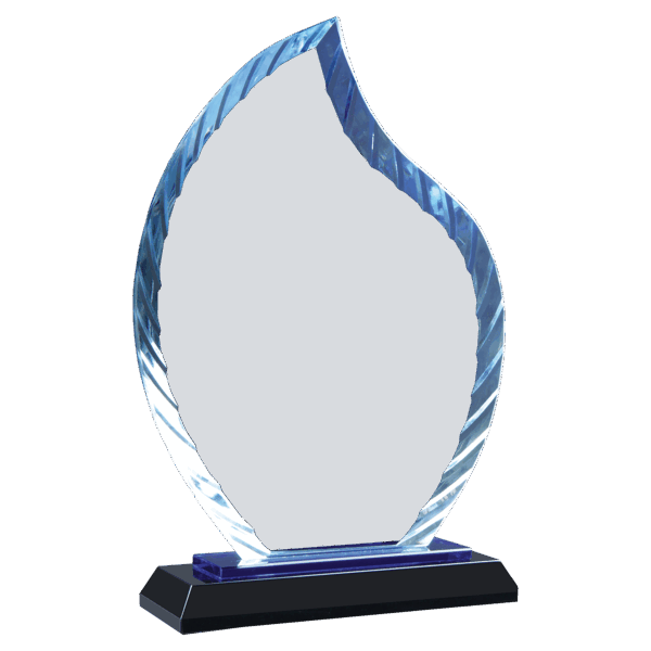 8" Clear Flame Accent Glass on Blue & Black Reflective Base - ACG31BU