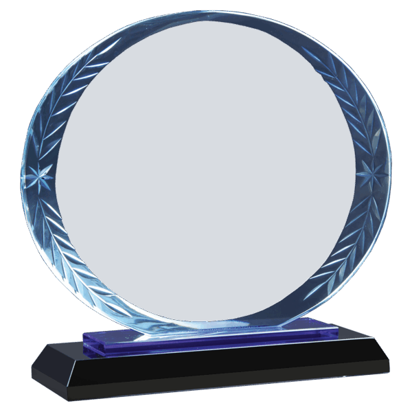 7" Clear Oval Accent Glass on Blue & Black Reflective Base - ACG43BU