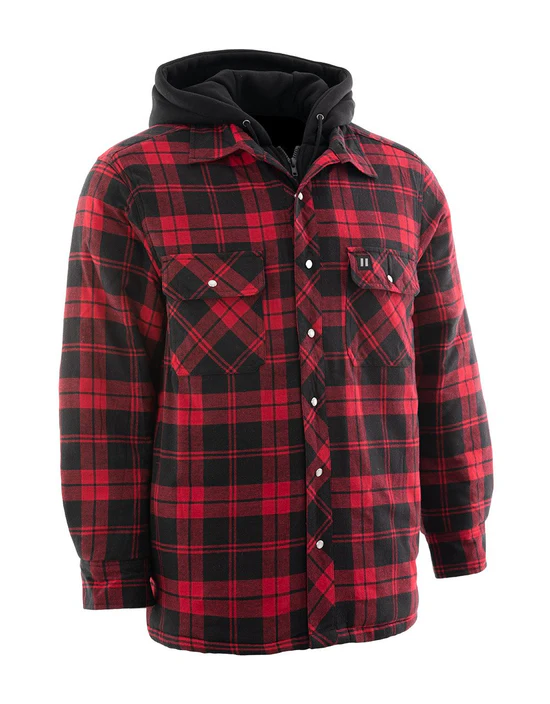 Red Hooded Plaid Sherpa-lined Flannel Shirt Jacket – 024-LC696QHSH