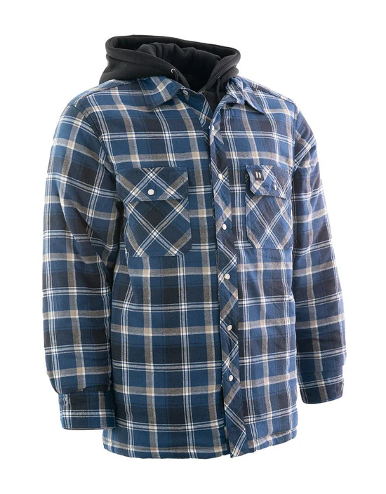 Blue Hooded Sherpa-Lined Flannel Shirt Jacket – 024-LC696QHSH-BU