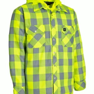Hi Vis Hooded Buffalo Plaid Quilt-Lined Flannel Shirt Jacket - 024-LC696QH-HVBP