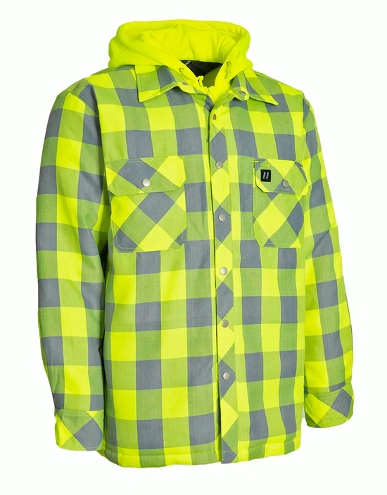 Hi Vis Hooded Buffalo Plaid Quilt-Lined Flannel Shirt Jacket – 024-LC696QH-HVBP