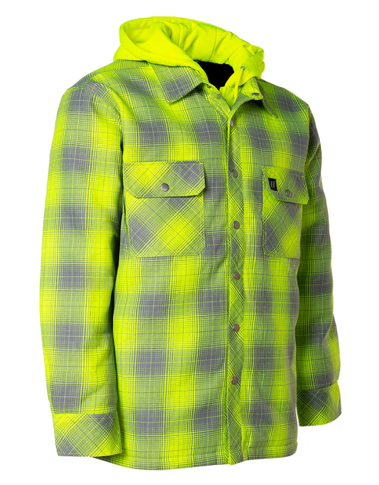 Hi Vis Grey Shadow Plaid Hooded Quilt-Lined Flannel Shirt Jacket – 024-LC696QH-SPGY